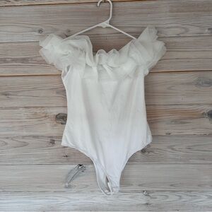 NY&CO White Tulle Trim Bodysuit
